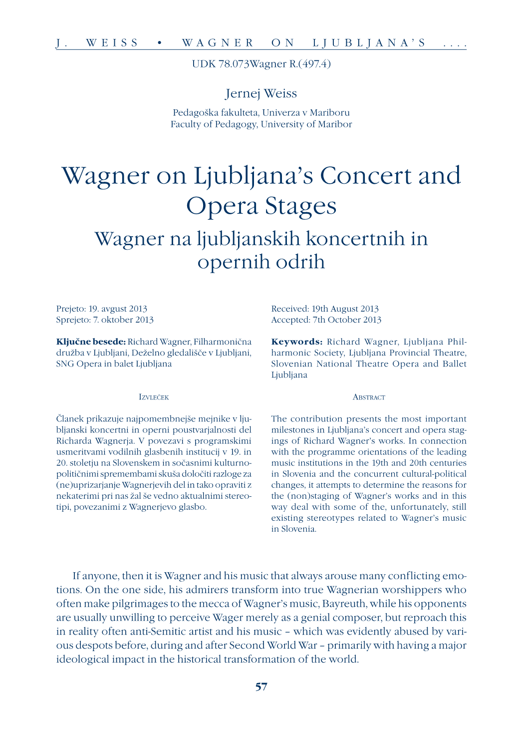 Wagner on Ljubljana's Concert and Opera Stages