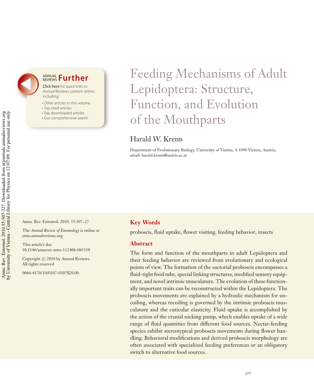 Feeding Mechanisms of Adult Lepidoptera: Structure, Function, and Evolution of the Mouthparts