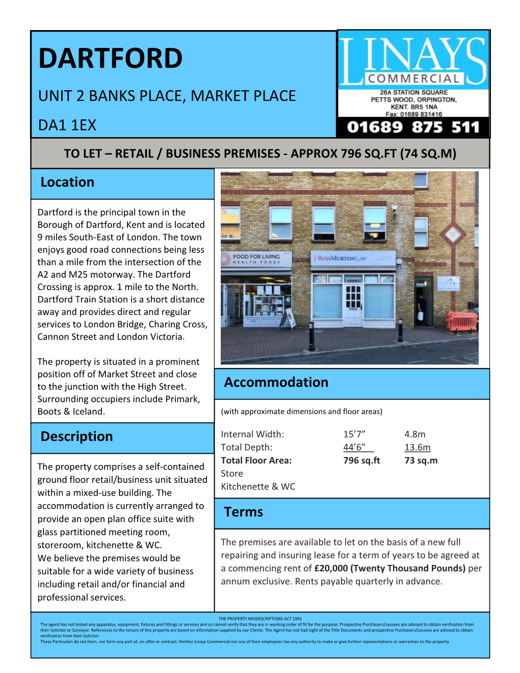 Dartford Unit 2 Banks Place, Market Place Da1 1Ex