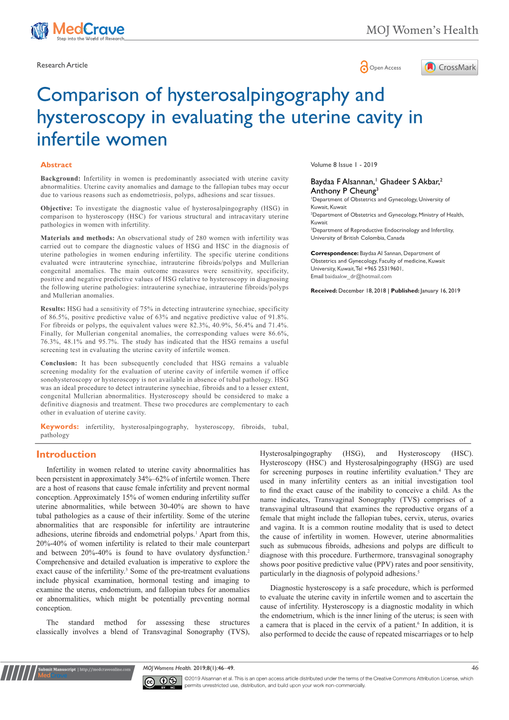 Comparison of Hysterosalpingography and Hysteroscopy in Evaluating the Uterine Cavity in Infertile Women