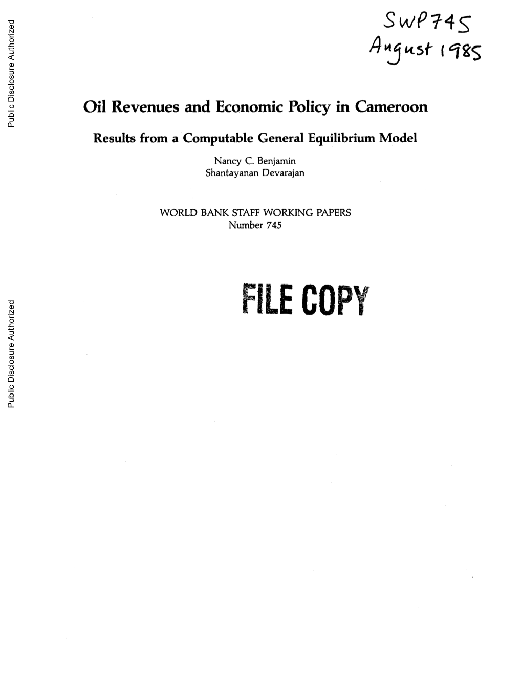 Oil Revenues and Economic Policy in Cameroon Public Disclosure Authorized Results from a Computable General Equilibrium Model