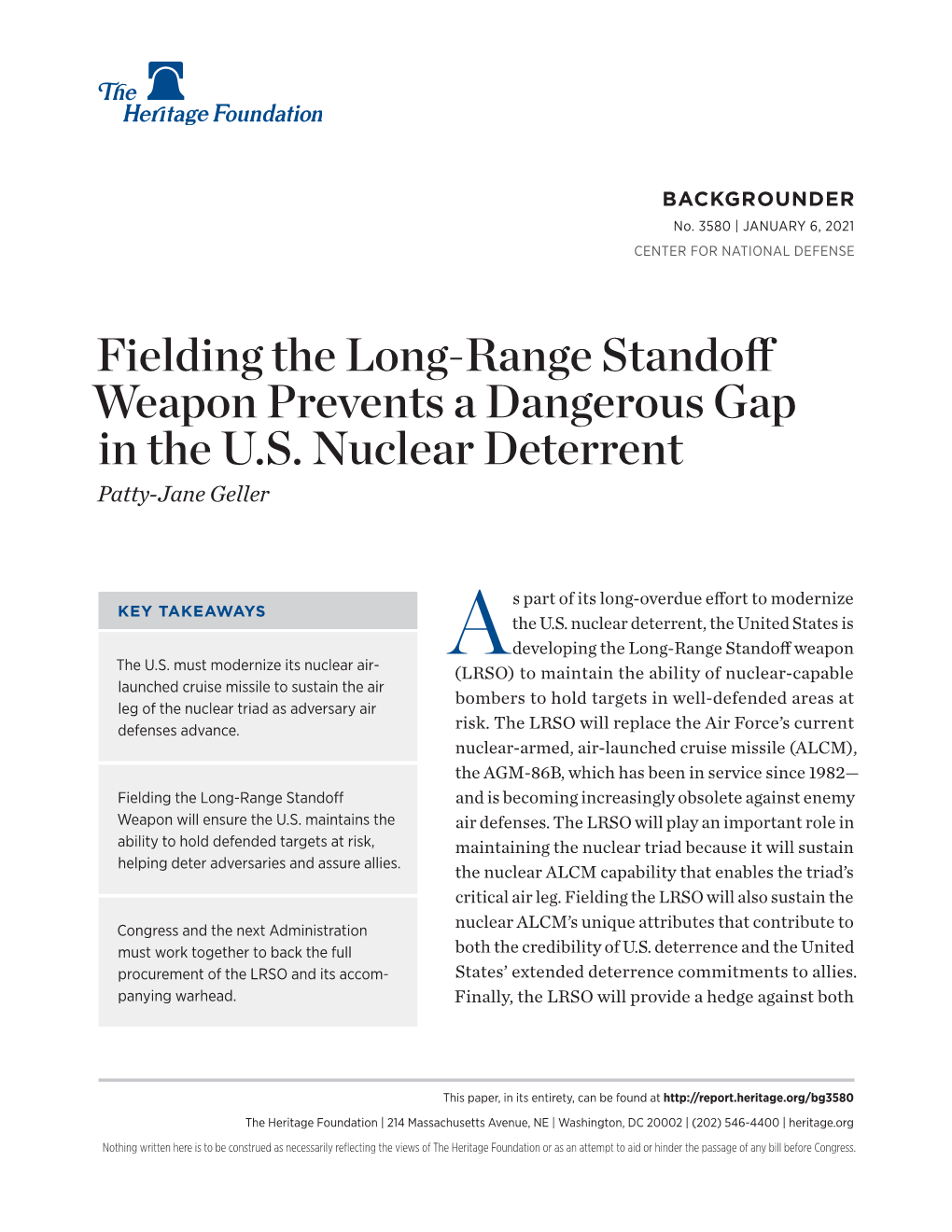 Fielding the Long-Range Standoff Weapon Prevents a Dangerous Gap in the U.S