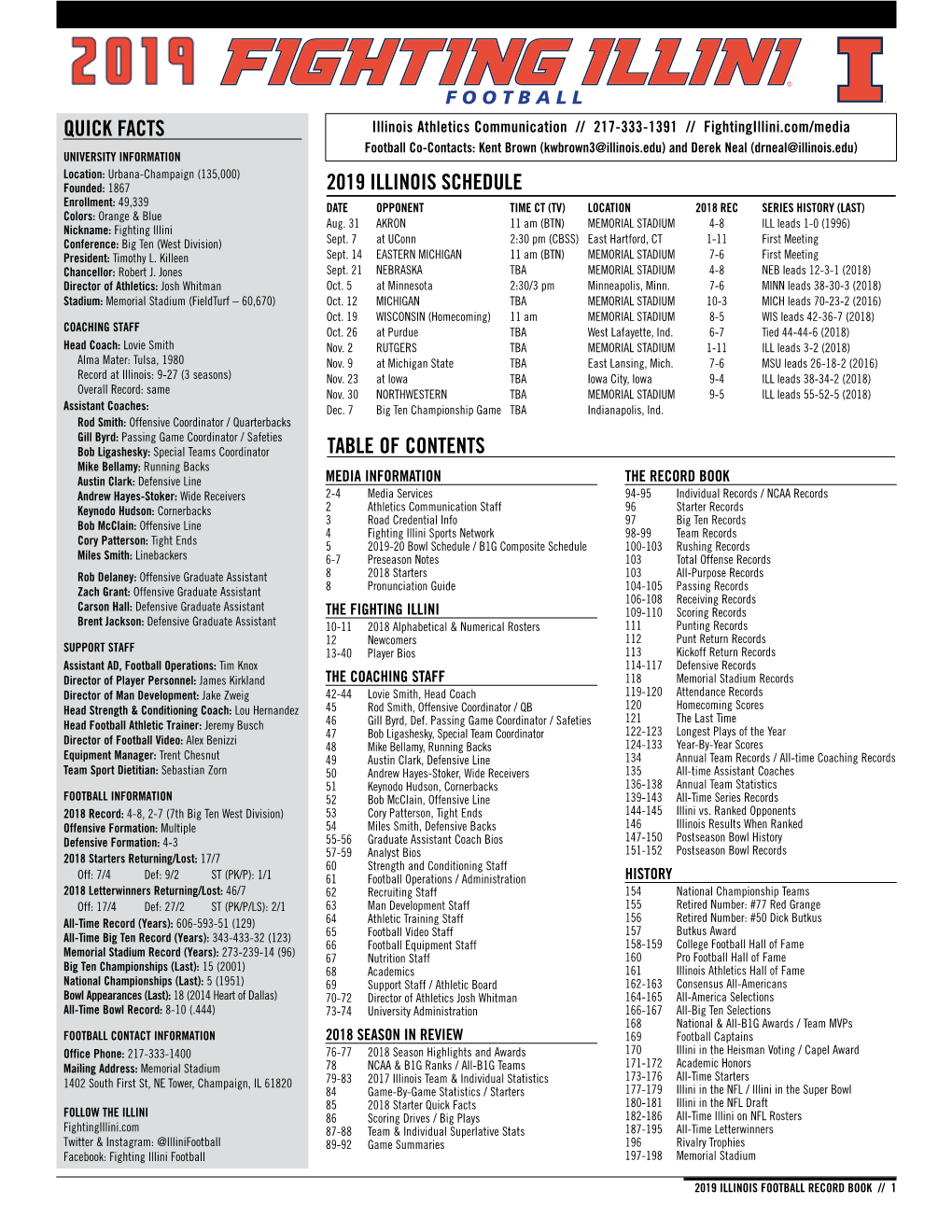 2019 Illinois Schedule Quick Facts Table of Contents