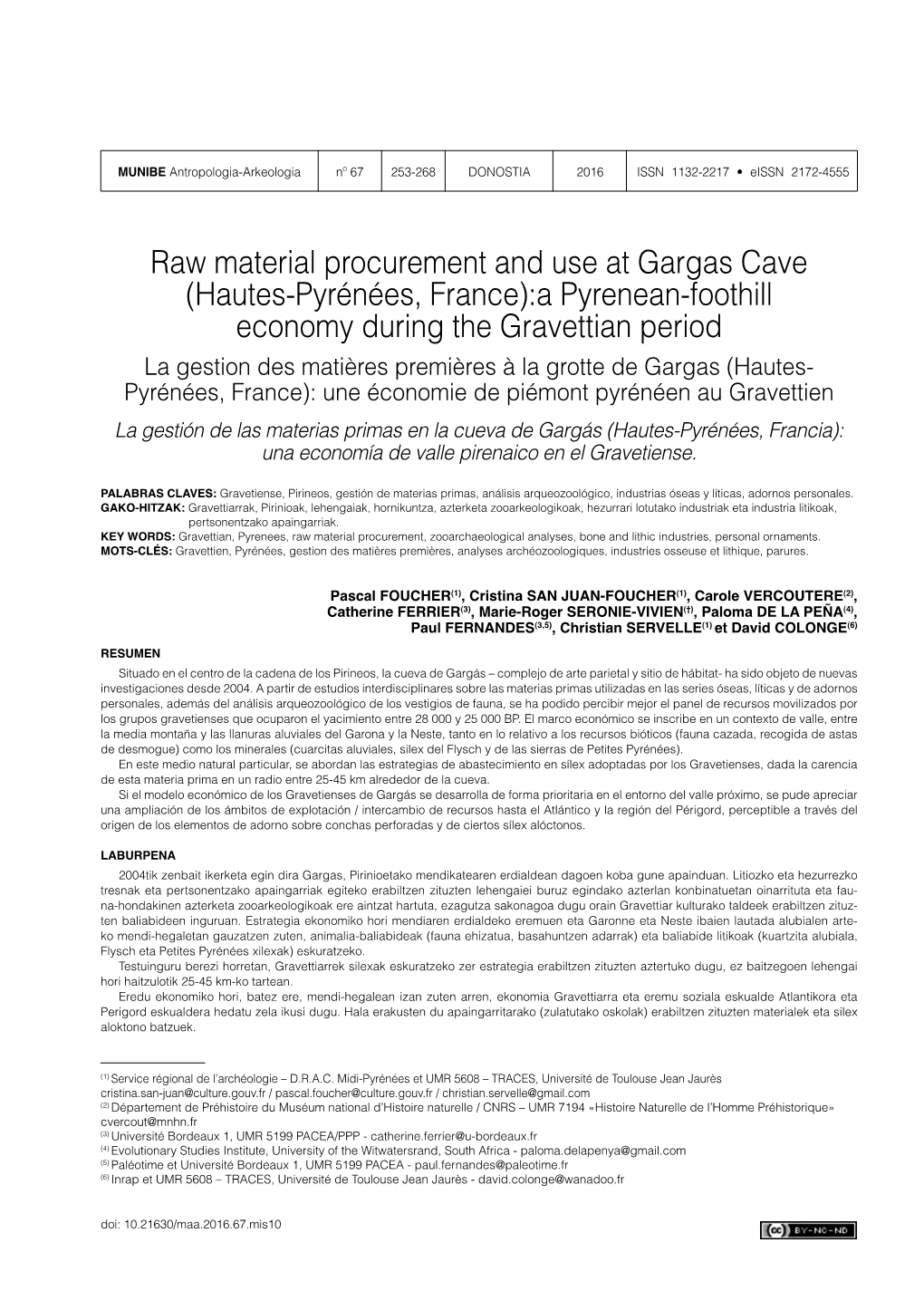 Raw Material Procurement and Use at Gargas Cave (Hautes-Pyrénées