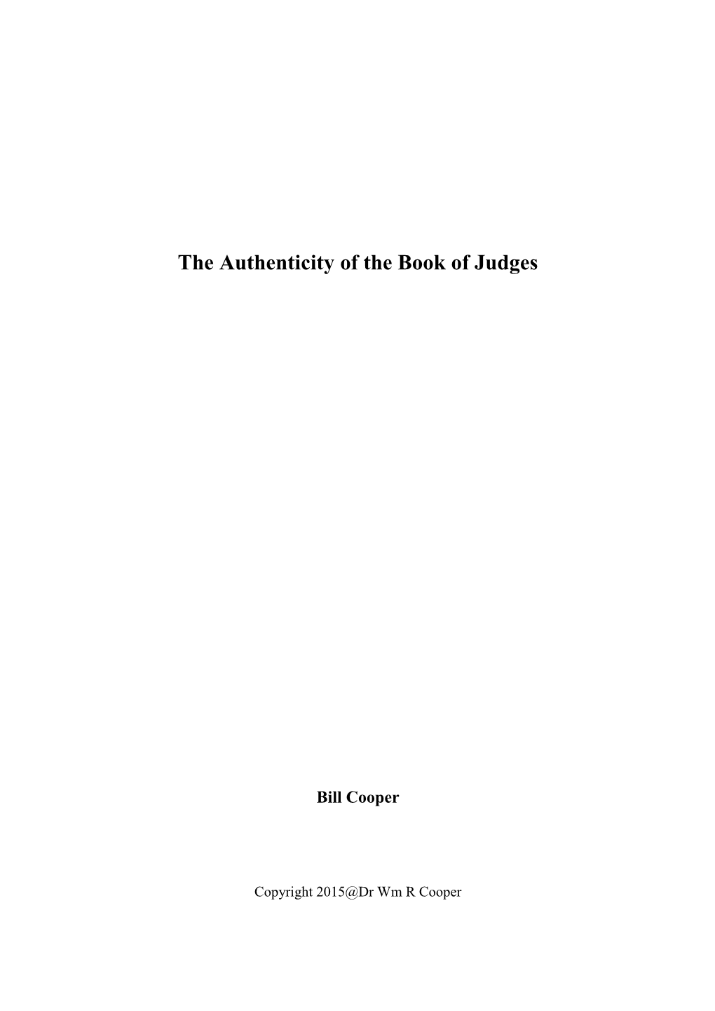 The Authenticity of the Book of Judges, by Bill Cooper