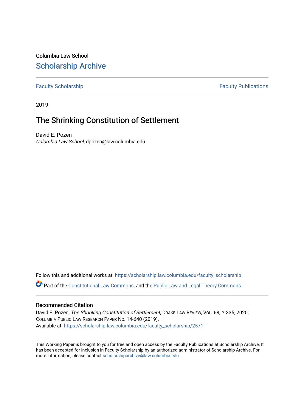 The Shrinking Constitution of Settlement