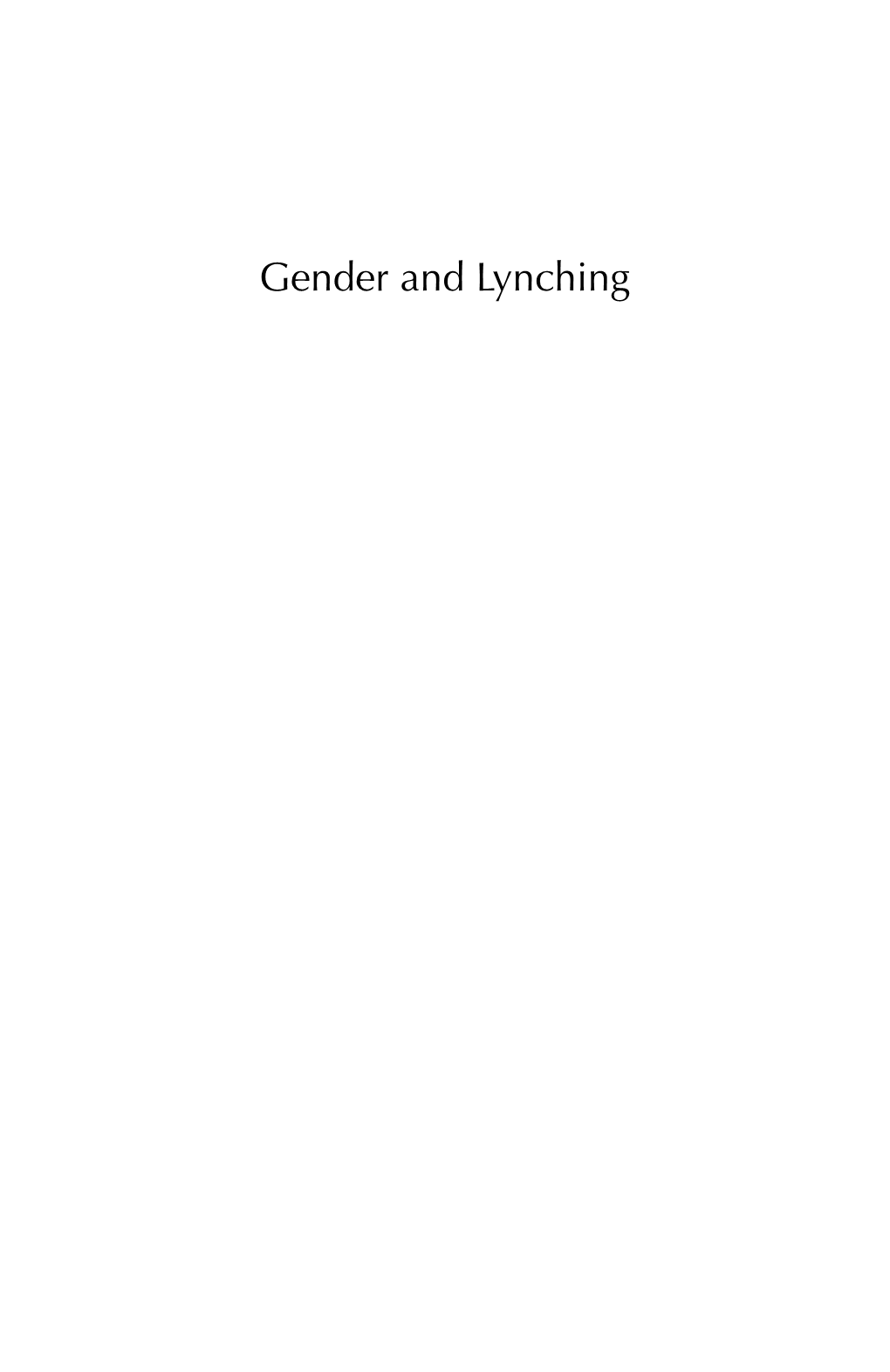 Gender and Lynching Gender and Lynching