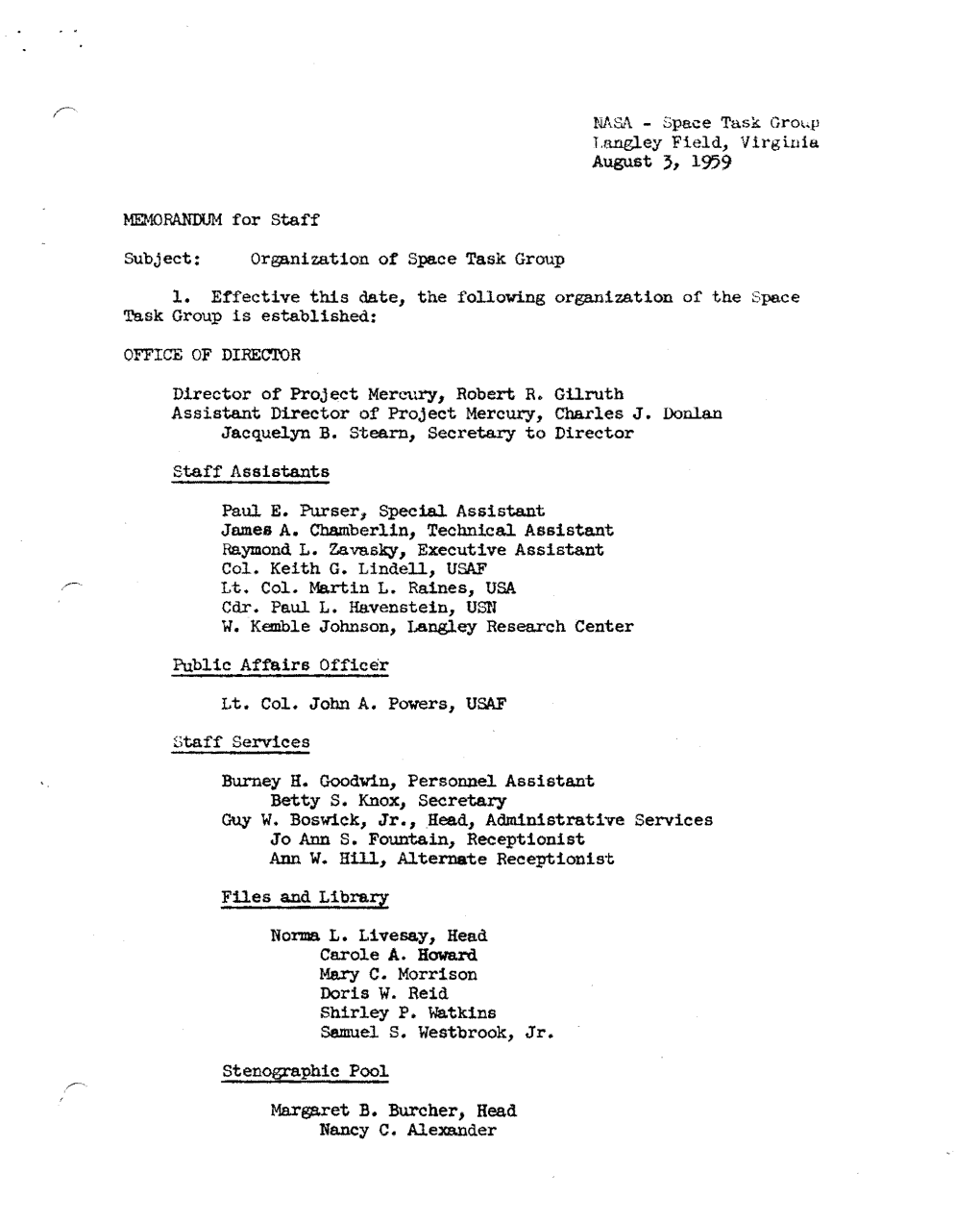 Space Task Group August 3, 1959