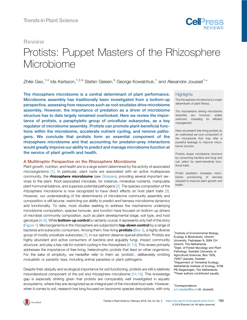 Protists: Puppet Masters of the Rhizosphere Microbiome