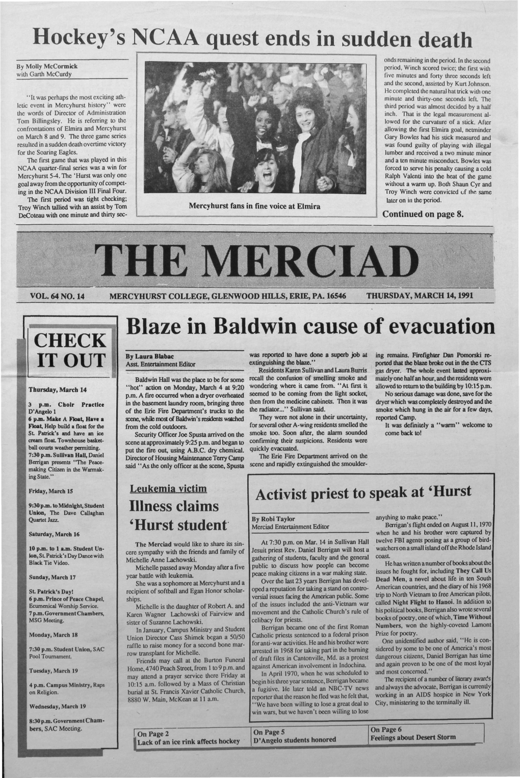 Mercyhurst College's First Class Newspaper Cessful History of "Hurst" Sports