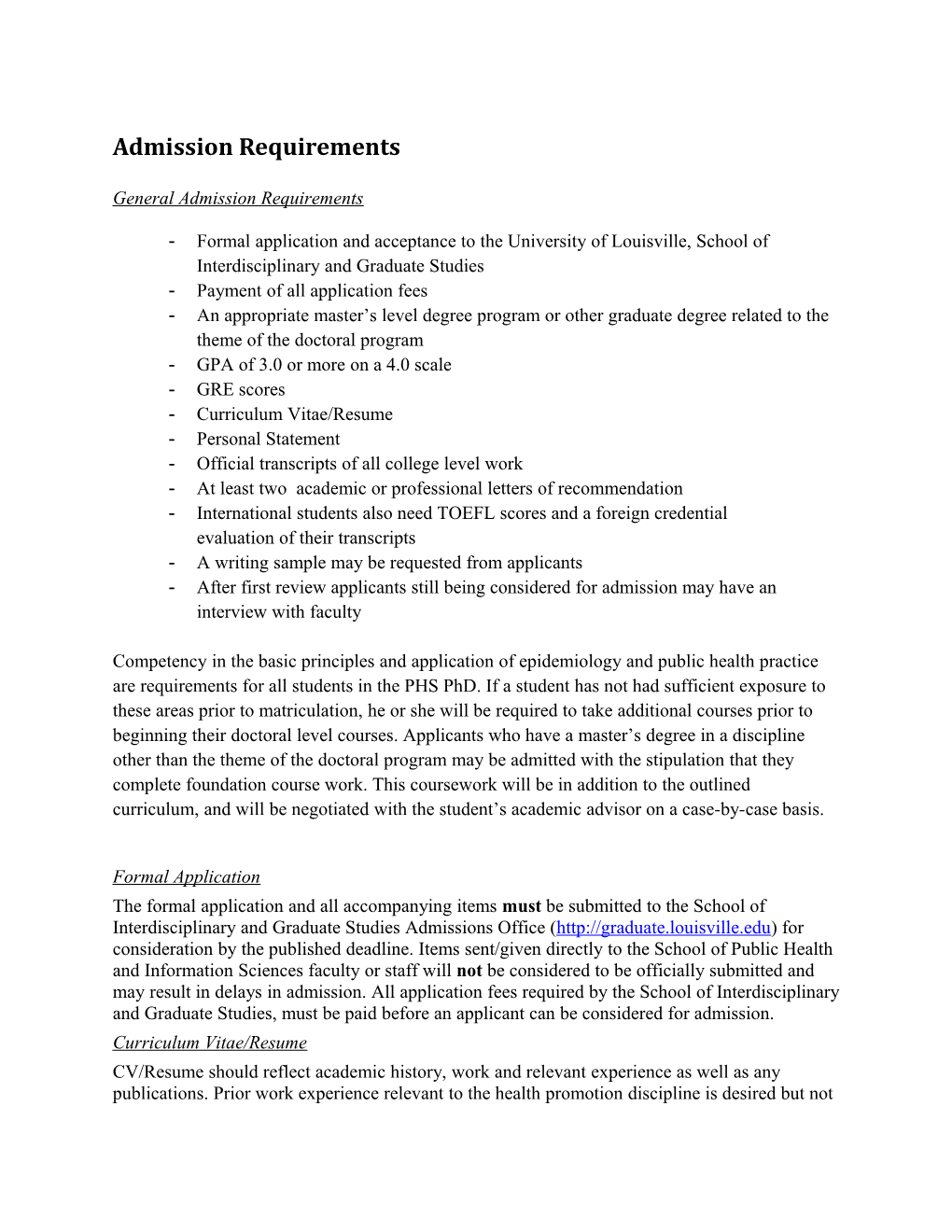 Admission Requirements