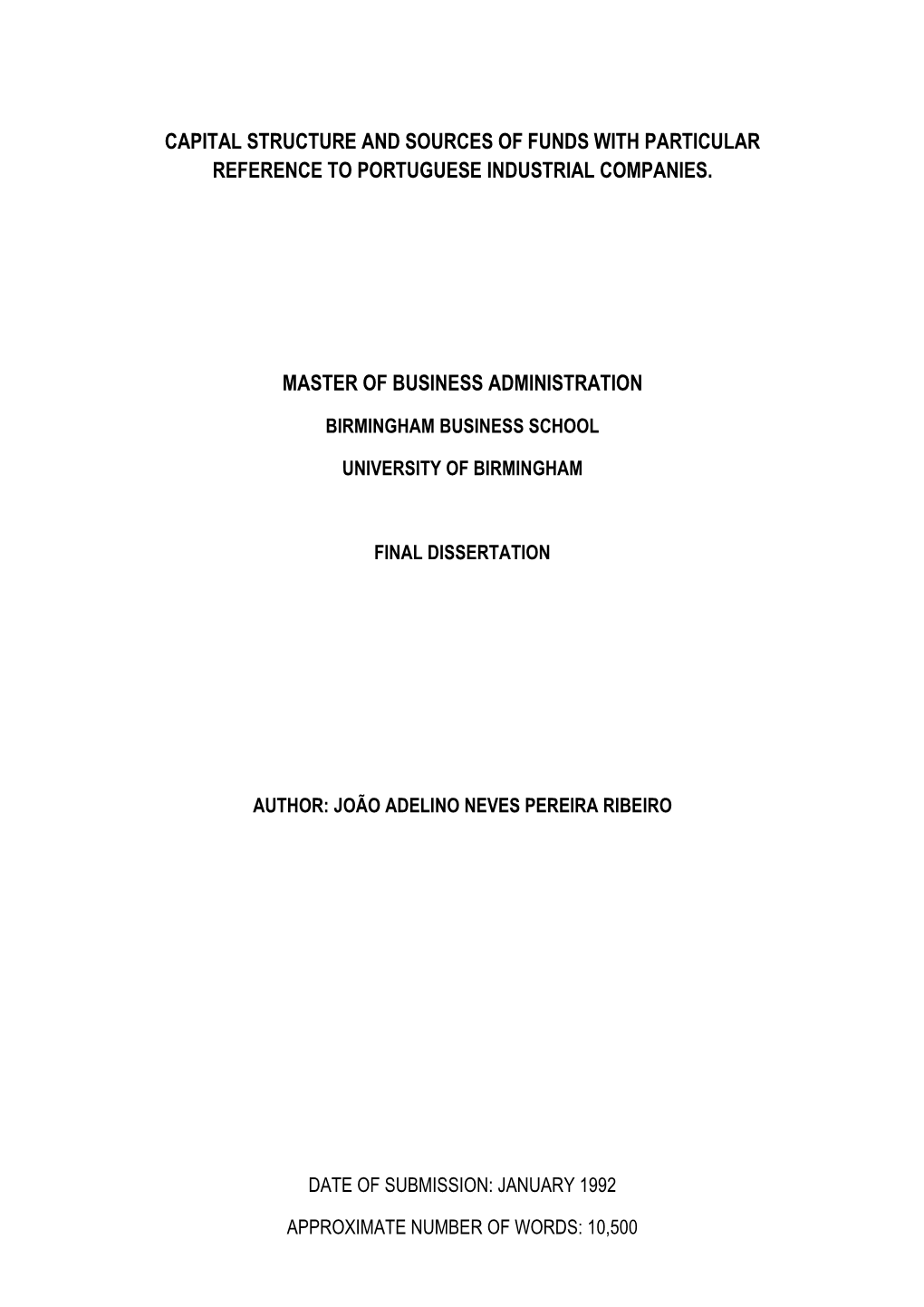 Capital Structure and Sources of Funds with Particular Reference to Portuguese Industrial Companies