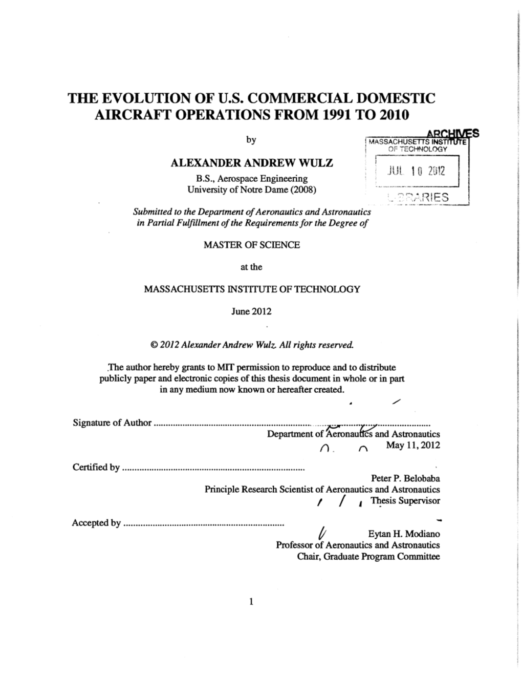 The Evolution of U.S. Commercial Domestic Aircraft Operations from 1991 to 2010