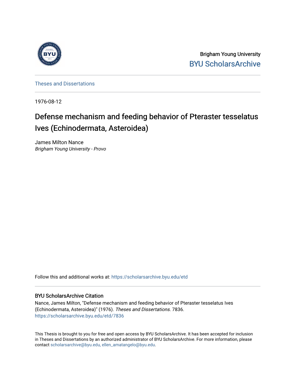 Defense Mechanism and Feeding Behavior of Pteraster Tesselatus Ives (Echinodermata, Asteroidea)