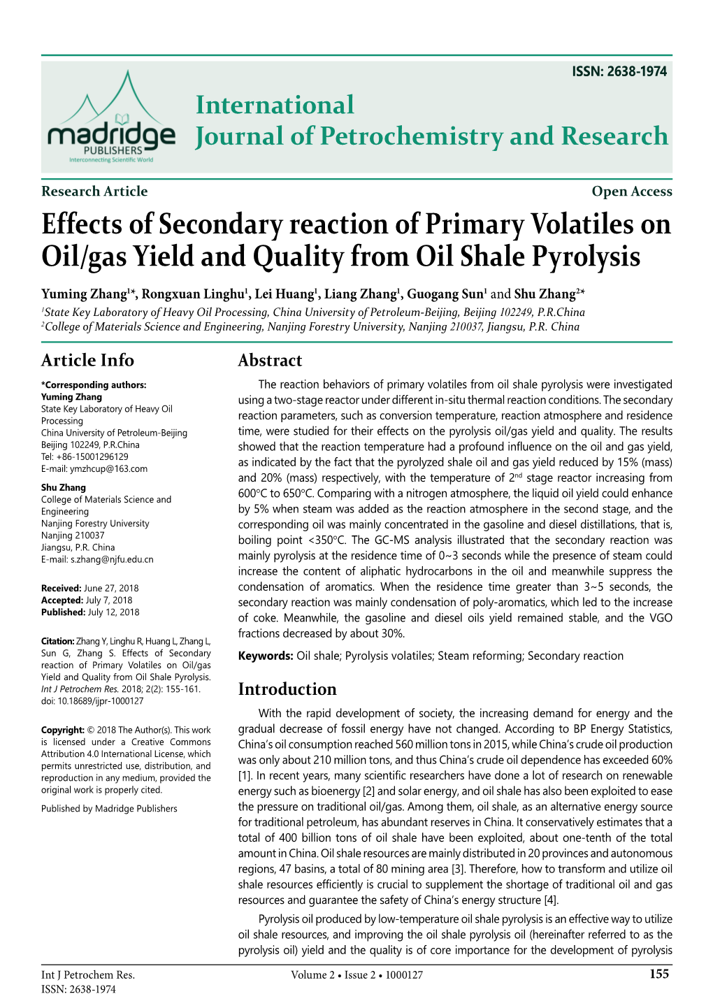 Effects of Secondary Reaction of Primary Volatiles on Oil/Gas Yield and Quality from Oil Shale Pyrolysis