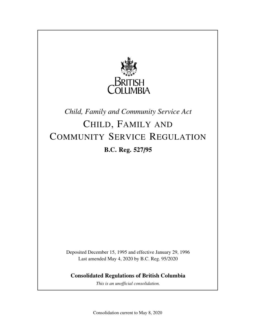 Child, Family and Community Service Regulation B.C