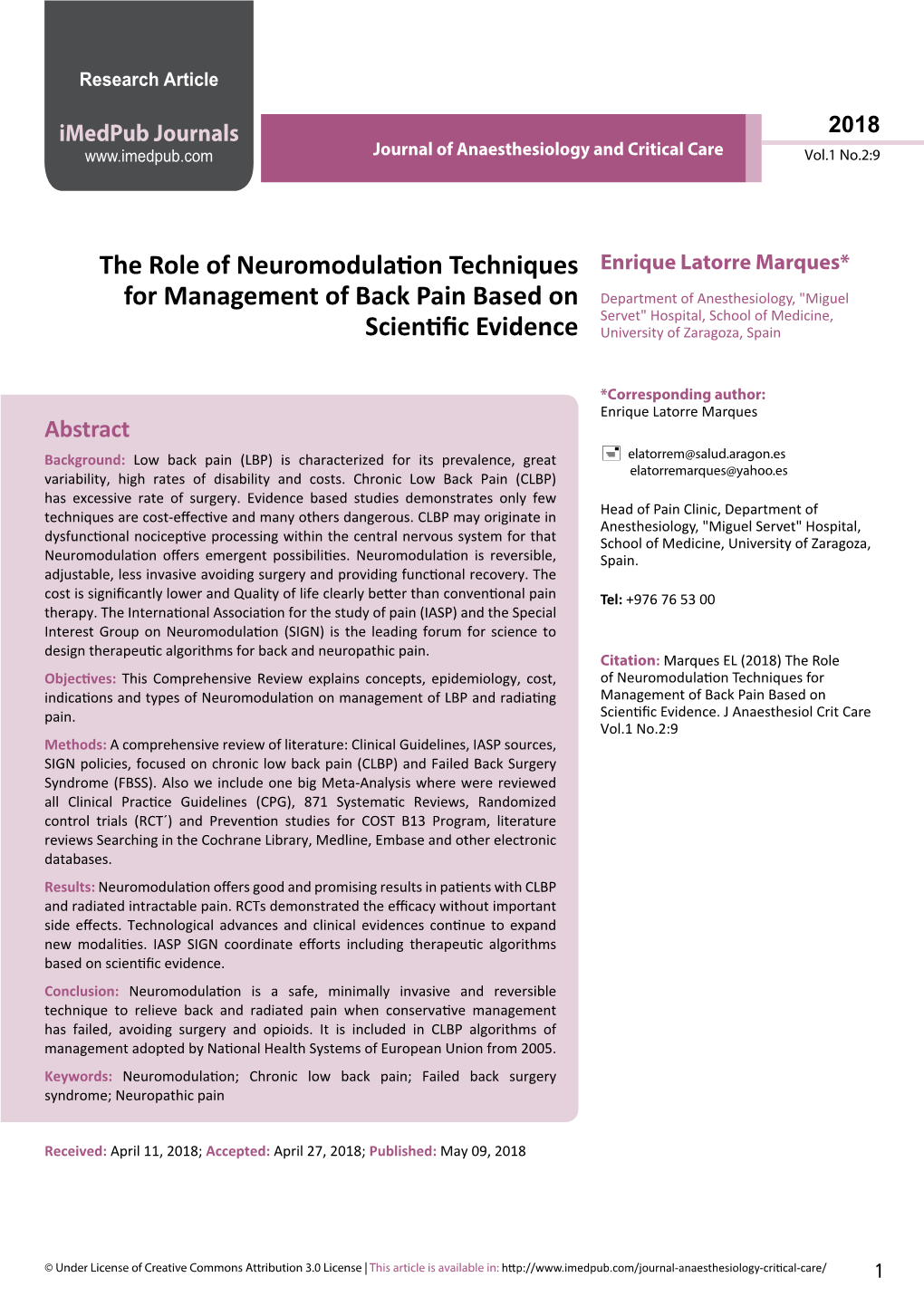 The Role of Neuromodulation Techniques for Management Of