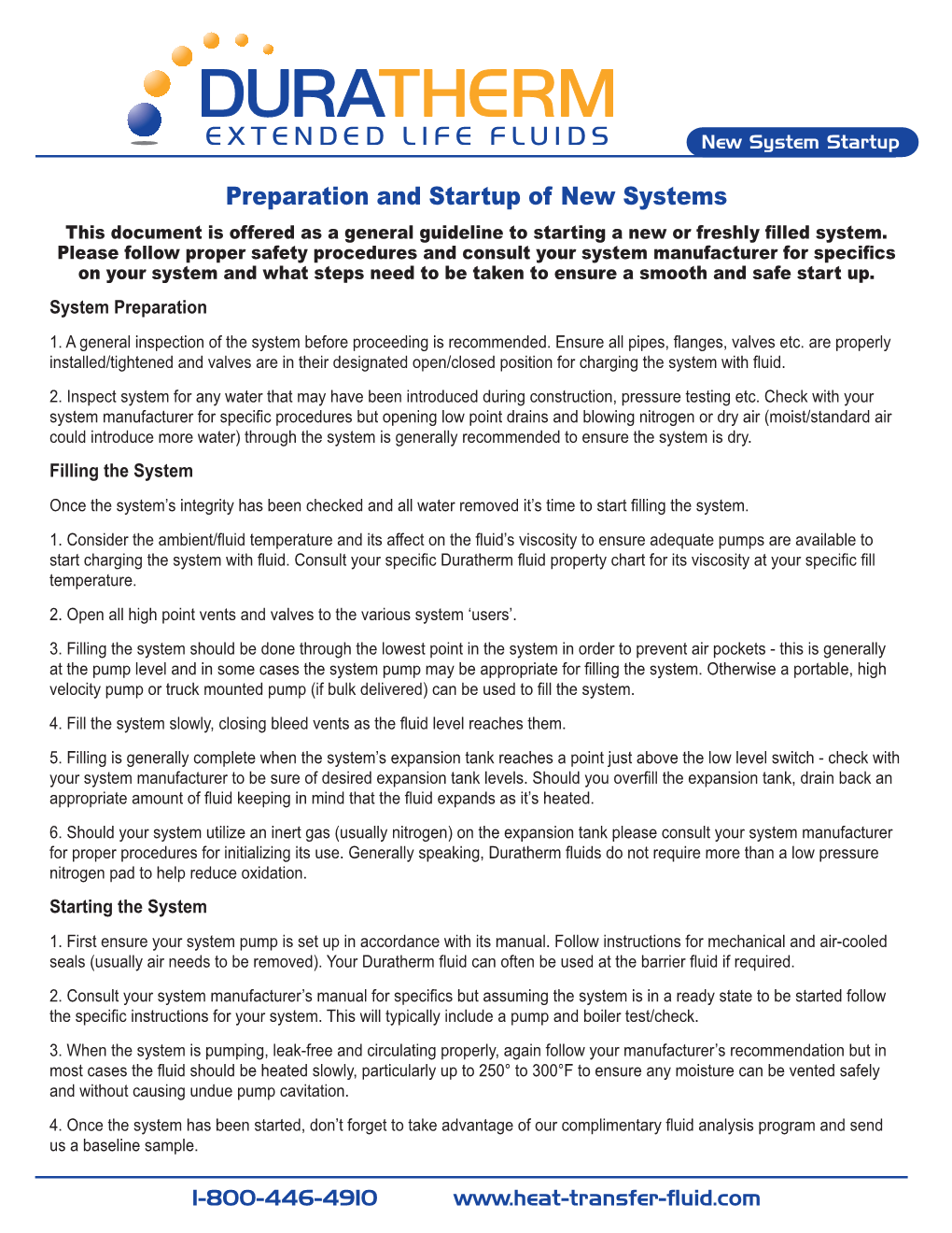 Preparation and Startup of New Systems This Document Is Offered As a General Guideline to Starting a New Or Freshly Filled System