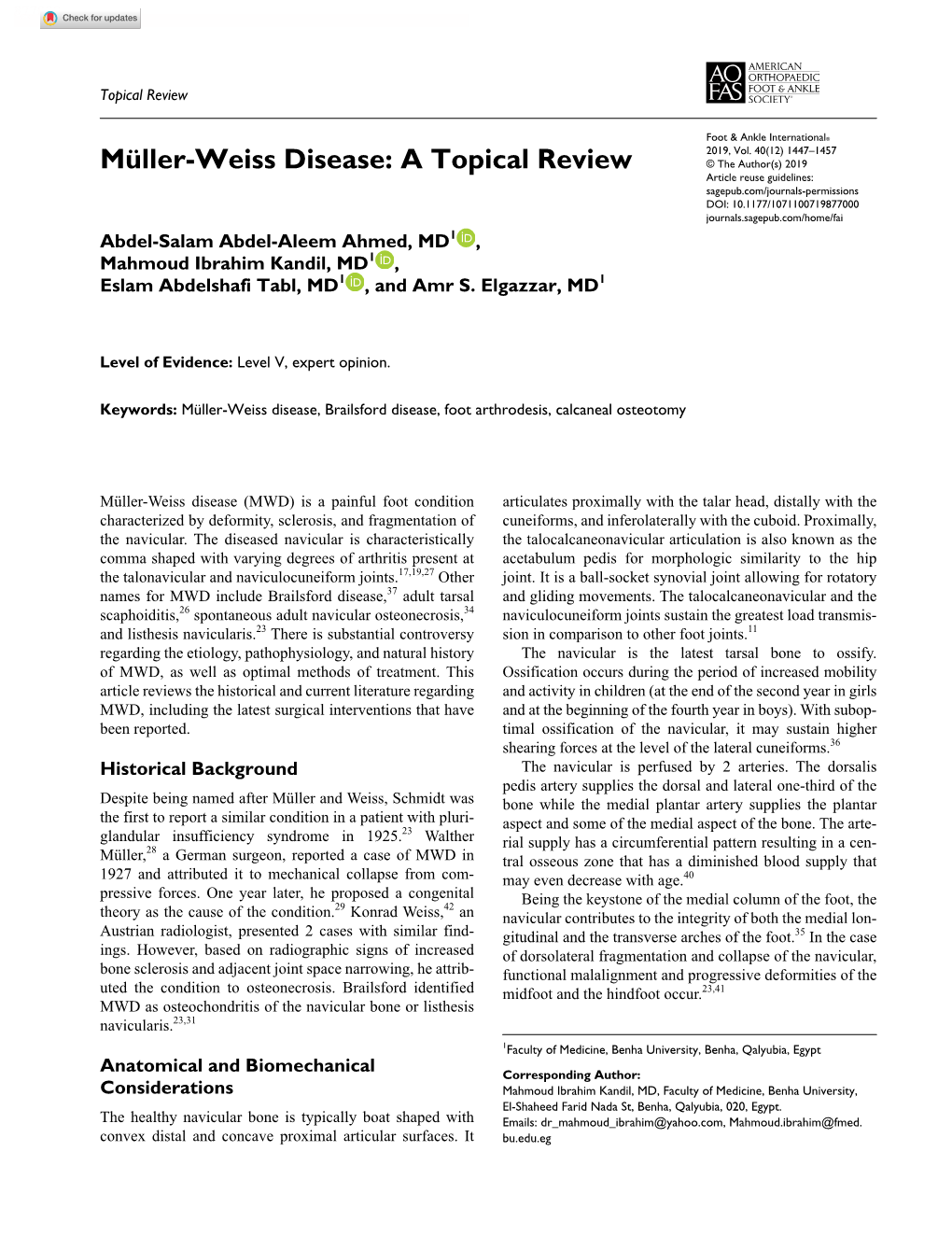 Müller-Weiss Disease: a Topical Review
