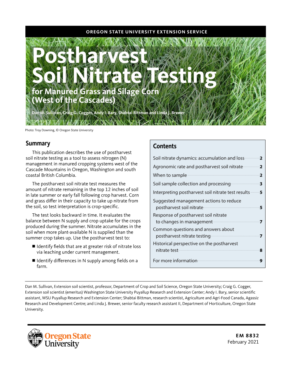 Postharvest Soil Nitrate Testing for Manured Grass and Silage Corn (West of the Cascades)