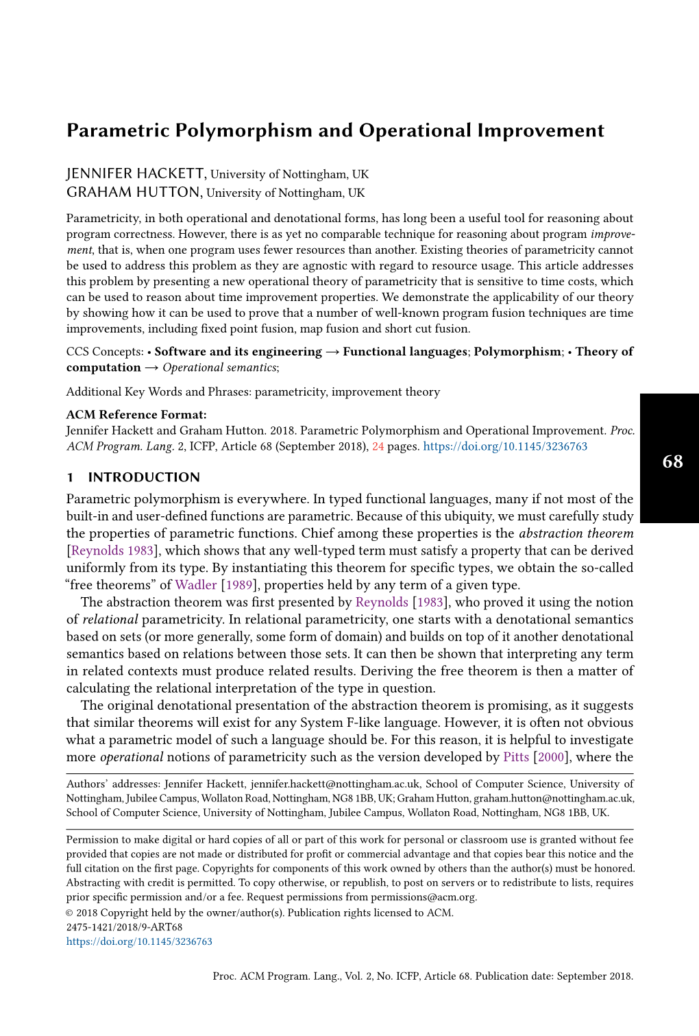 Parametric Polymorphism and Operational Improvement