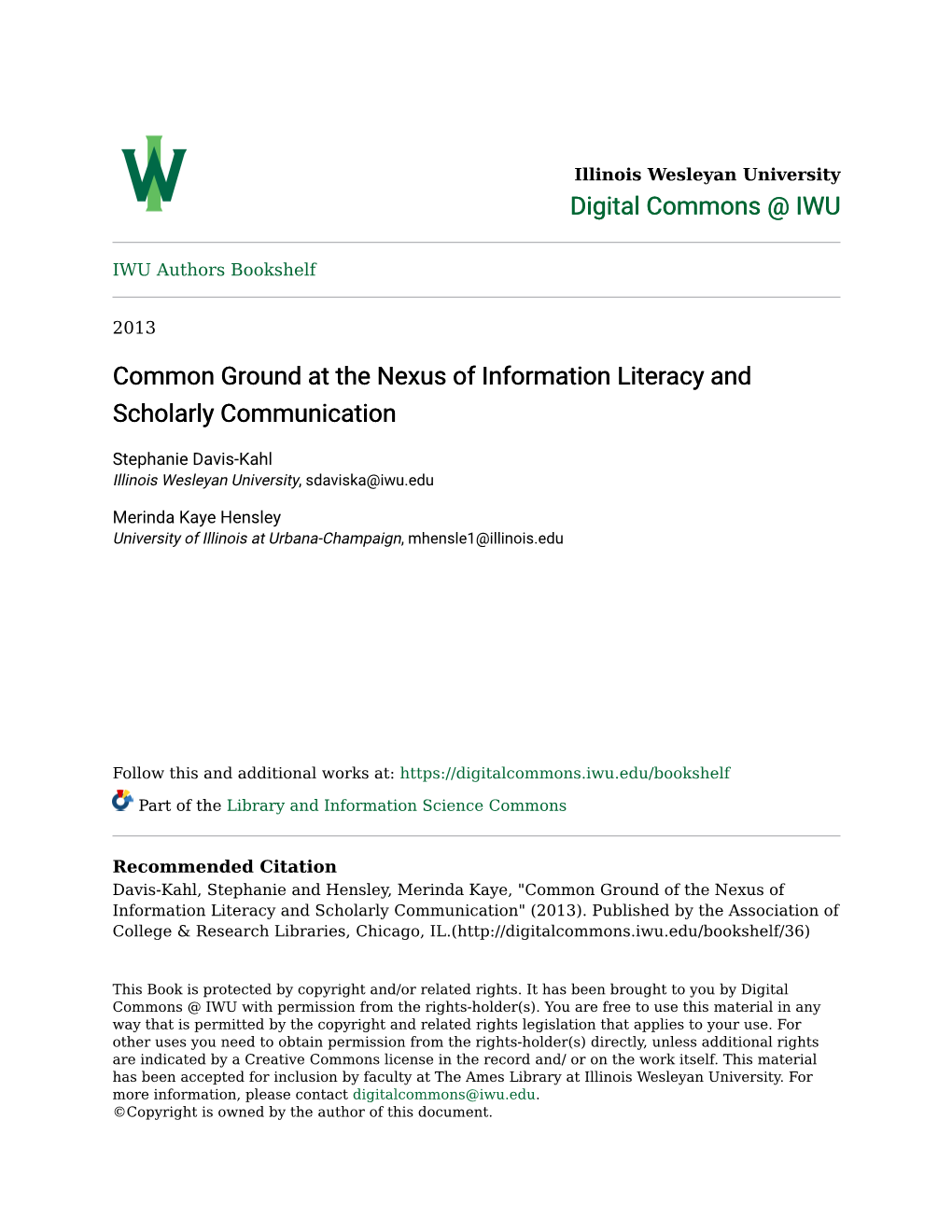 Common Ground at the Nexus of Information Literacy and Scholarly Communication