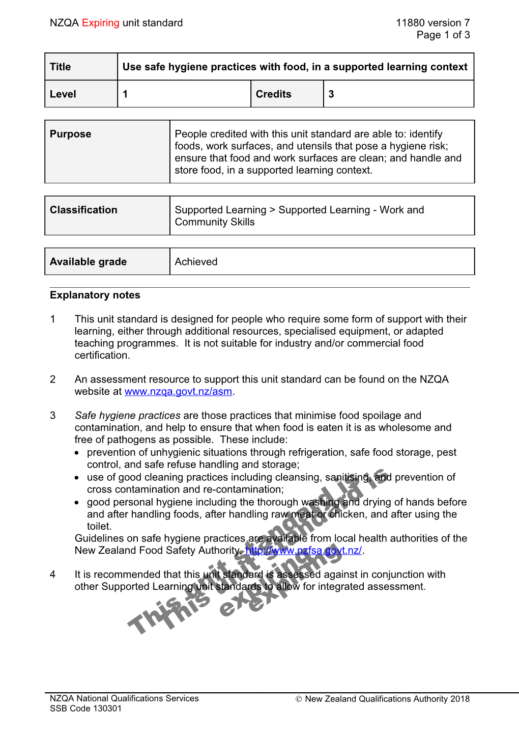 11880 Use Safe Hygiene Practices with Food, in a Supported Learning Context