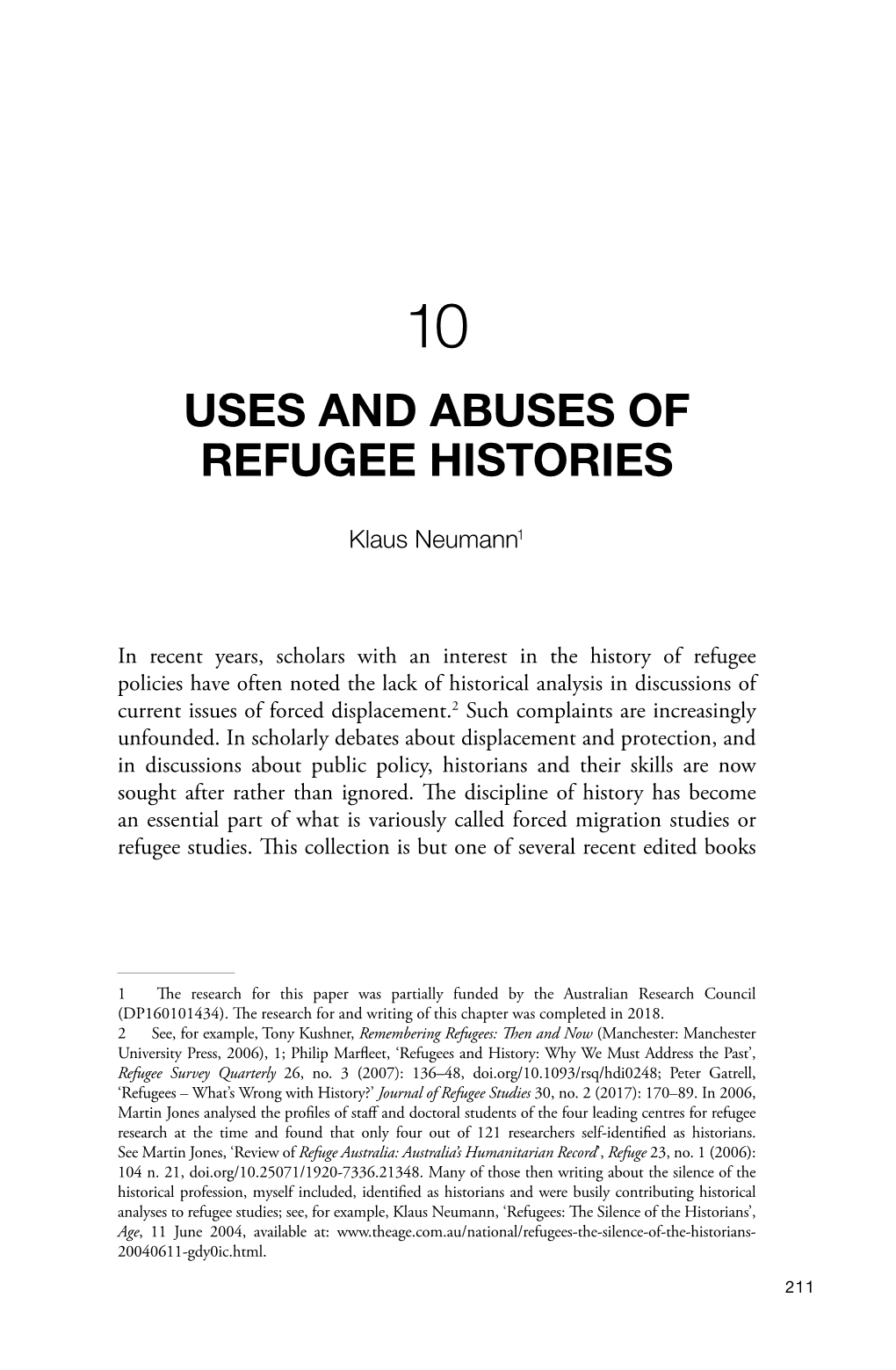 10. Uses and Abuses of Refugee Histories