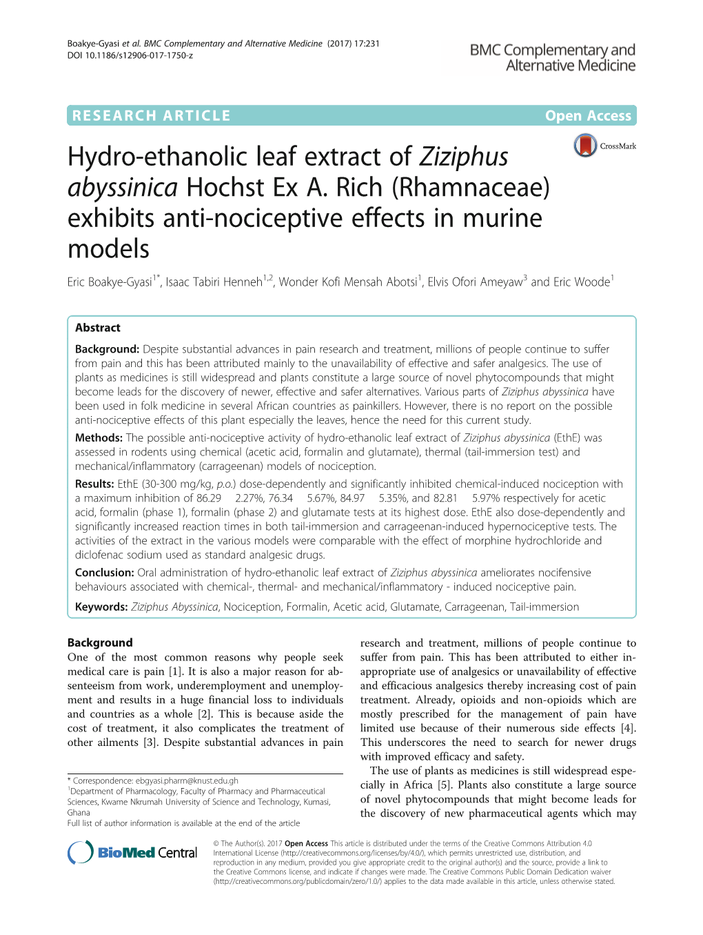 Hydro-Ethanolic Leaf Extract of Ziziphus Abyssinica Hochst Ex A. Rich