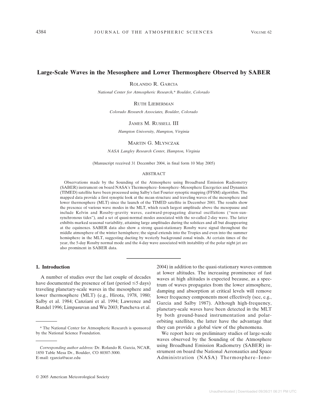 Large-Scale Waves in the Mesosphere and Lower Thermosphere Observed by SABER