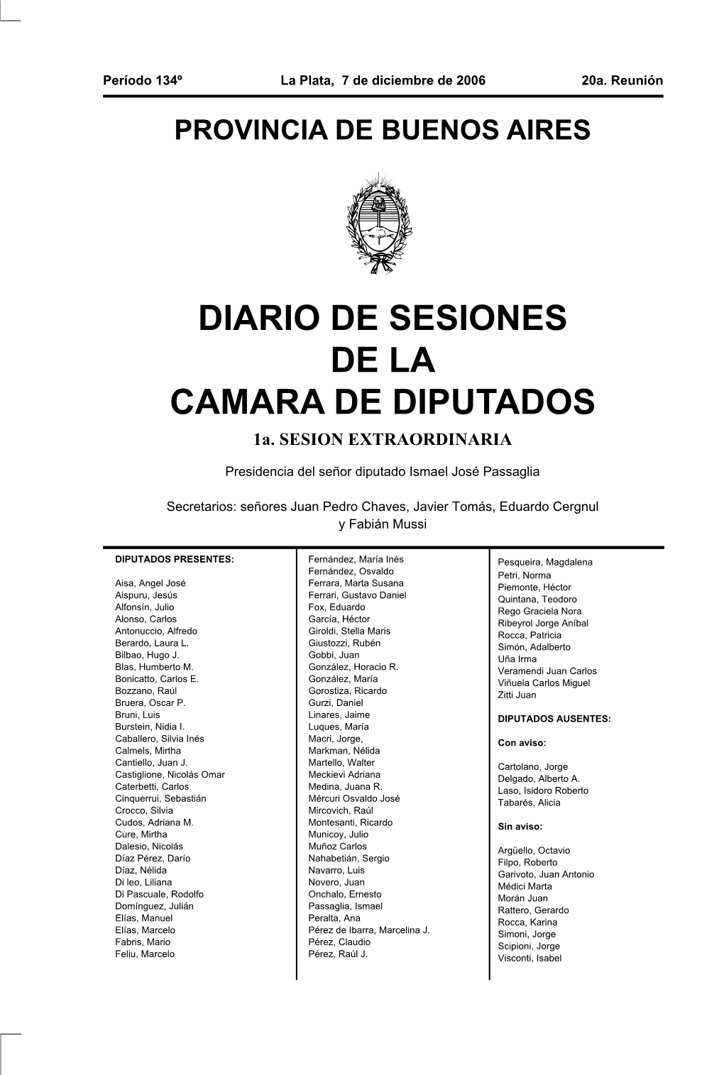 DIARIO DE SESIONES DE LA CAMARA DE DIPUTADOS 1A