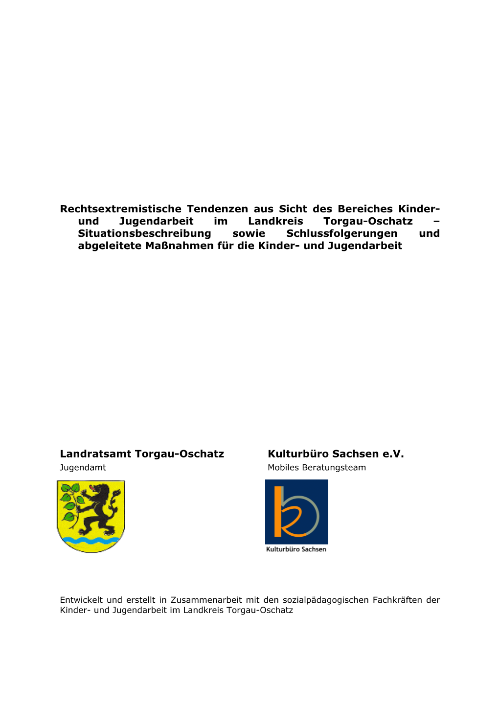 Und Jugendarbeit Im Landkreis Torgau-Oschatz – Situationsbeschreibung Sowie Schlussfolgerungen Und Abgeleitete Maßnahmen Für Die Kinder- Und Jugendarbeit