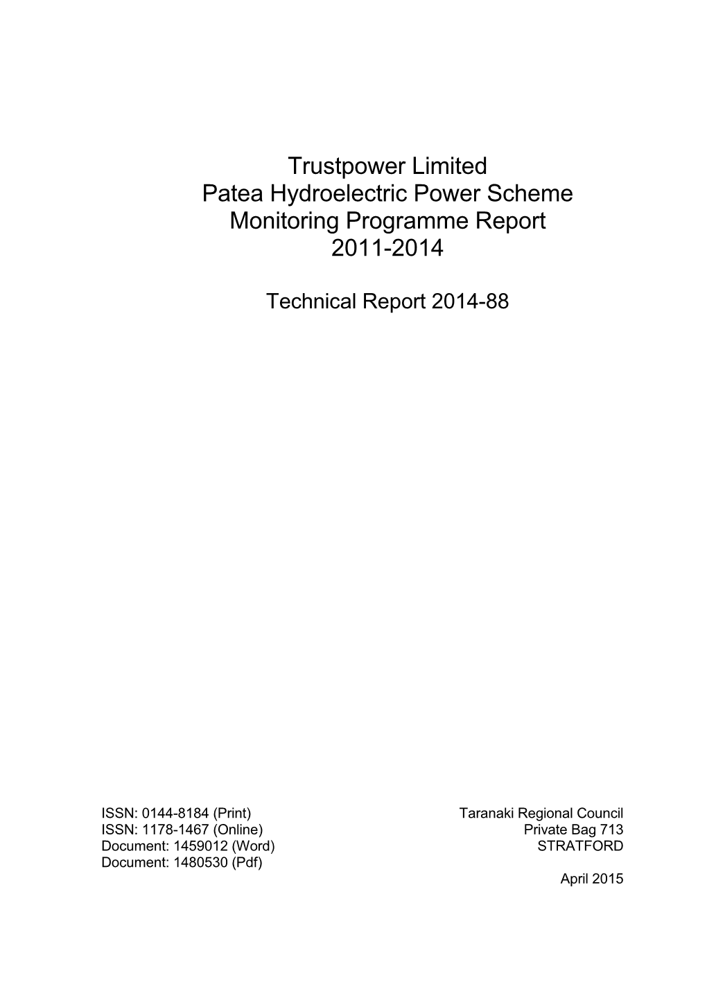 Trustpower Ltd Patea Hydro Scheme Monitoring Report