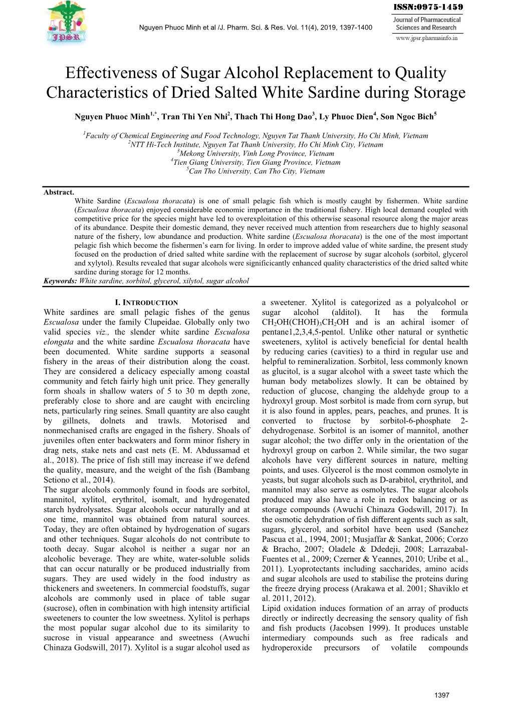 Effectiveness of Sugar Alcohol Replacement to Quality Characteristics of Dried Salted White Sardine During Storage