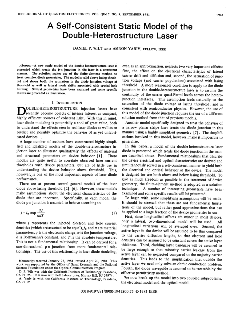 A Self-Consistent Static Model of the Double-Heterostructure Laser