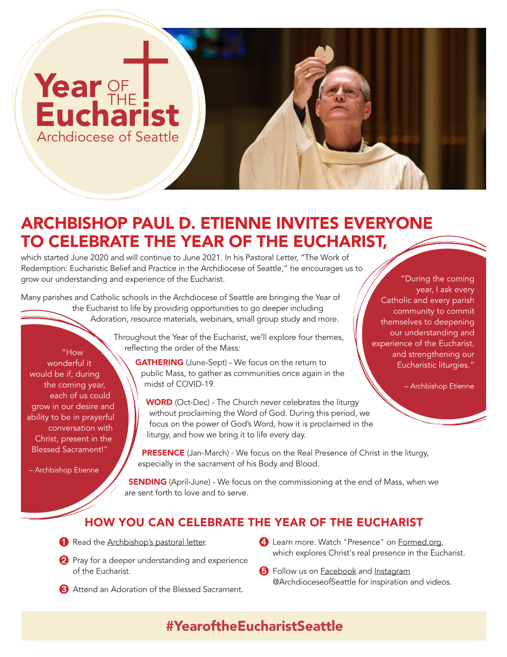 ARCHBISHOP PAUL D. ETIENNE INVITES EVERYONE to CELEBRATE the YEAR of the EUCHARIST, Which Started June 2020 and Will Continue to June 2021