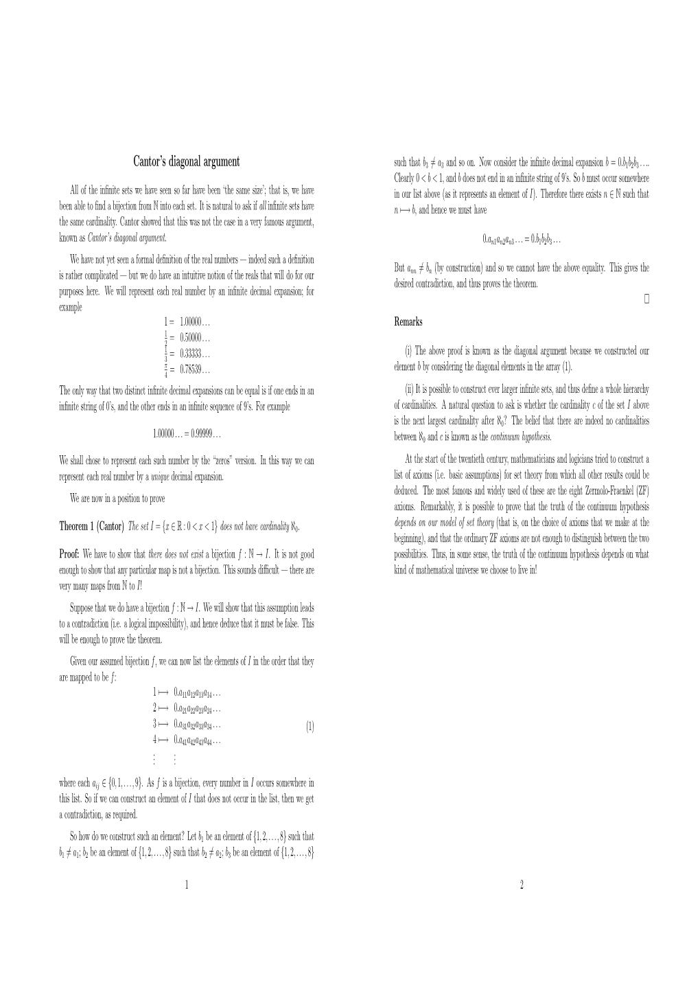 Cantor's Diagonal Argument