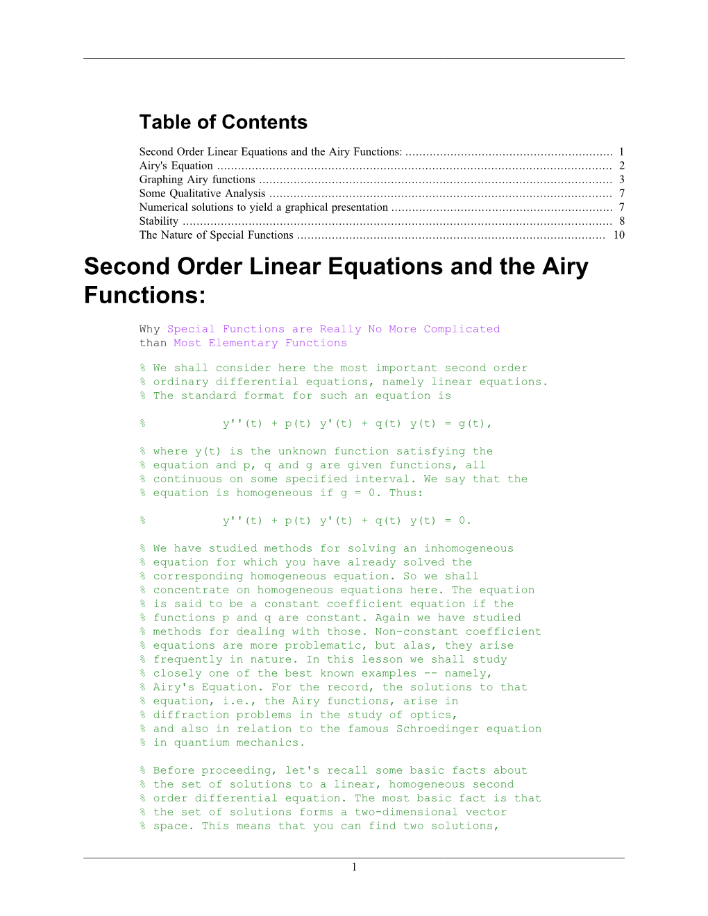 Second Order Linear Equations and the Airy Functions: