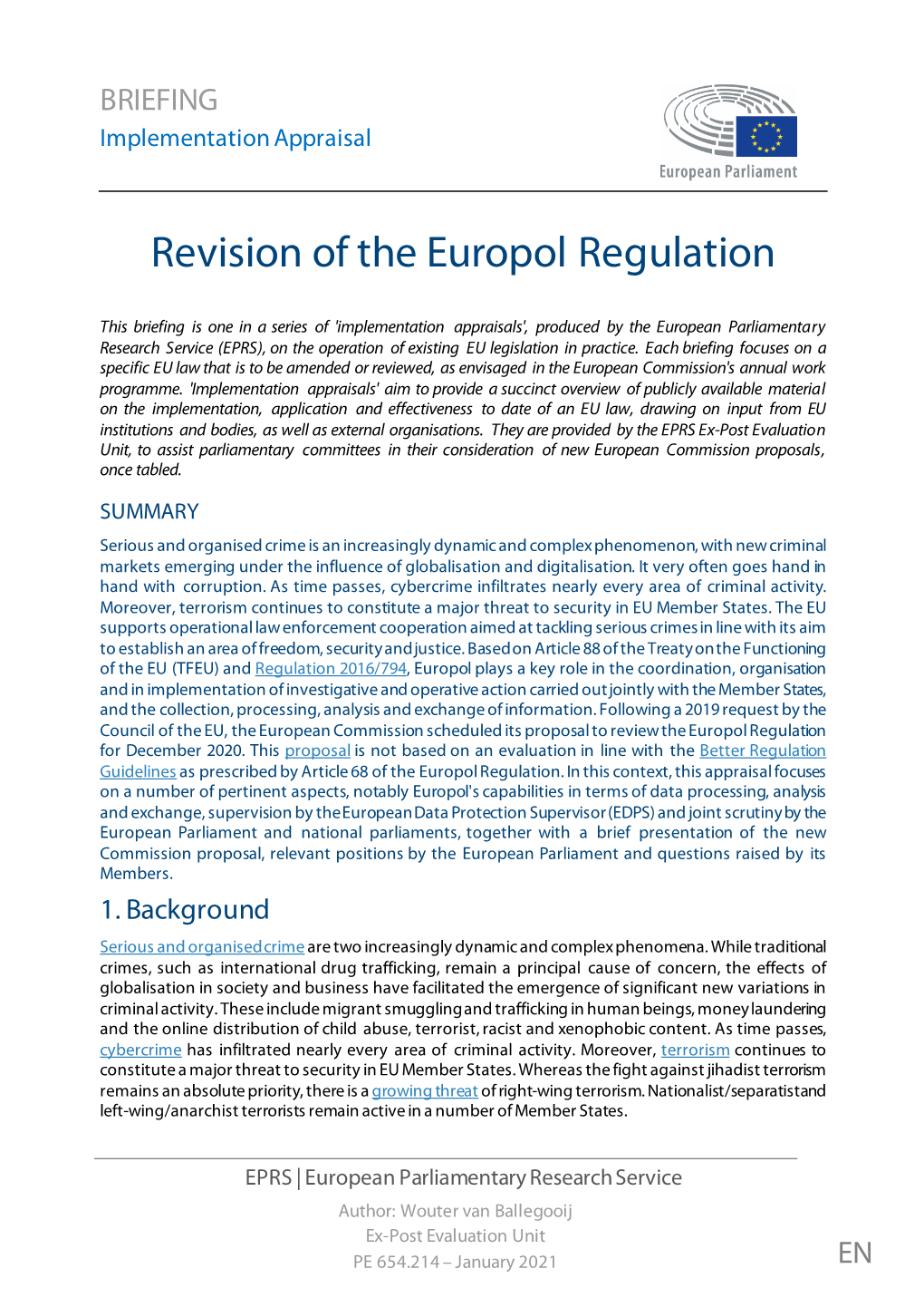 Revision of the Europol Regulation