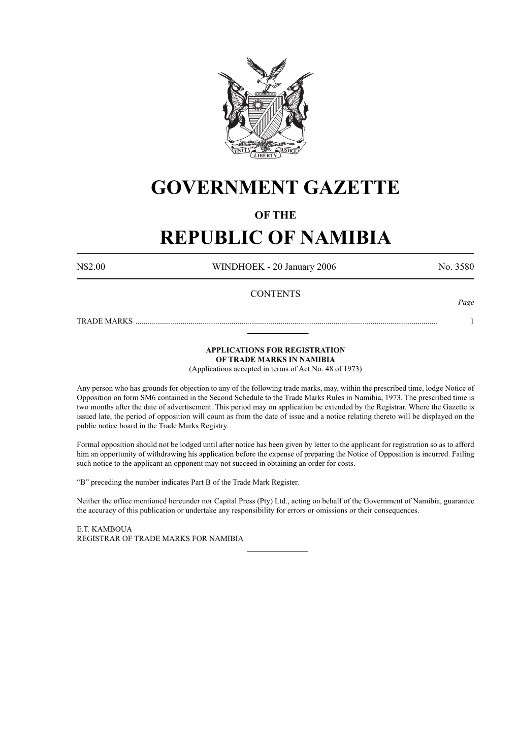 3580 Government Gazette 20 January 2006 1