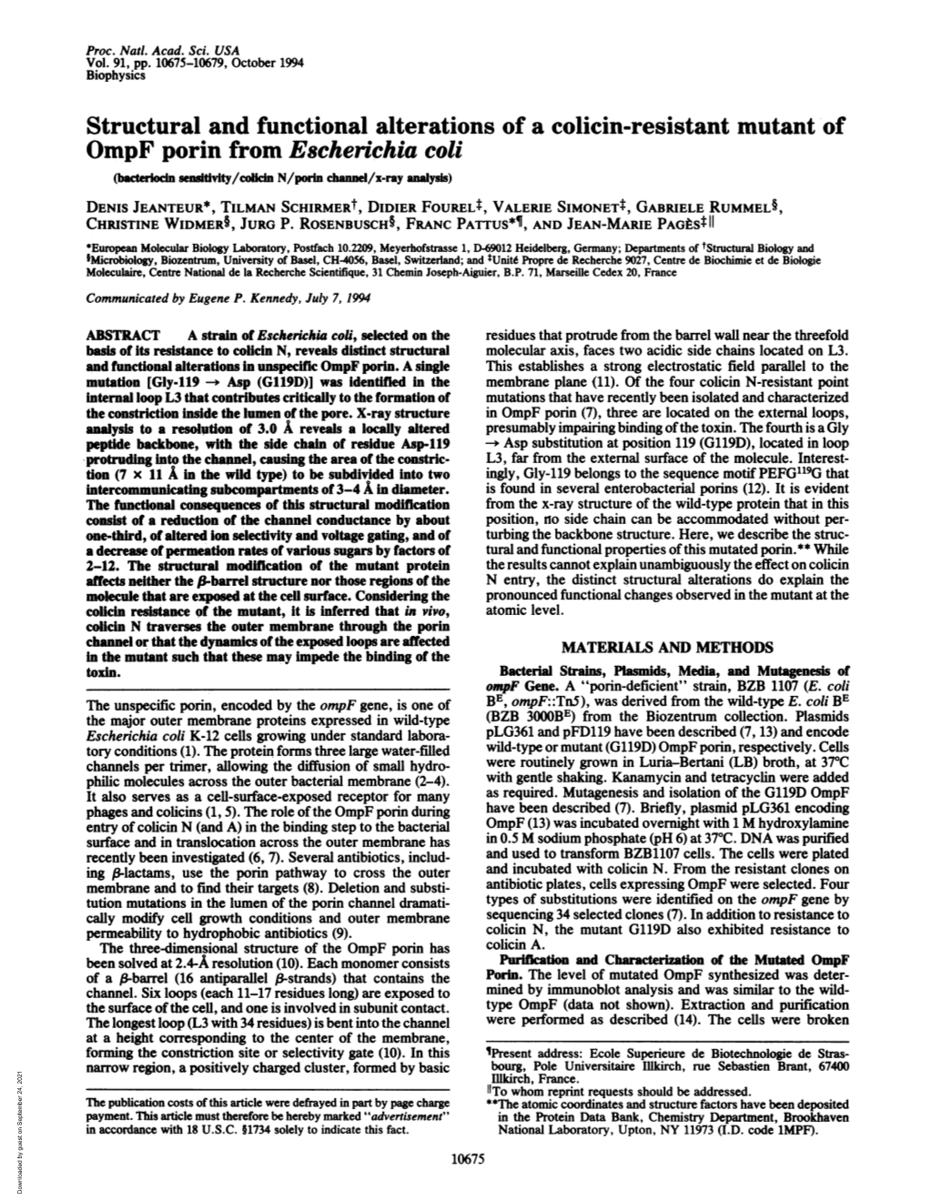 Structural and Functional Alterations of a Colicin-Resistant Mutant of Ompf