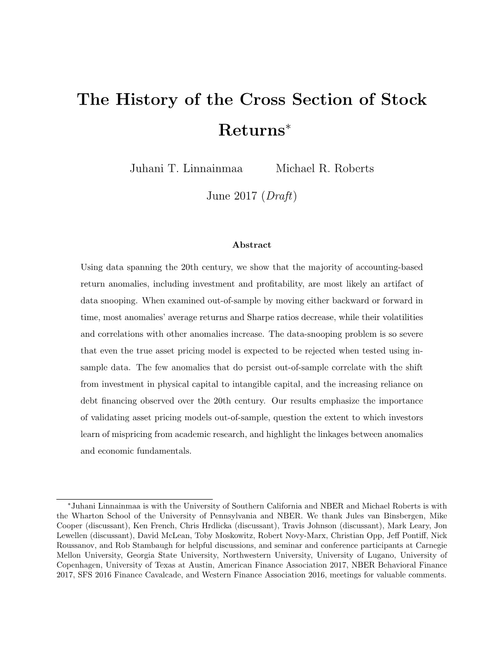 The History of the Cross Section of Stock Returns∗