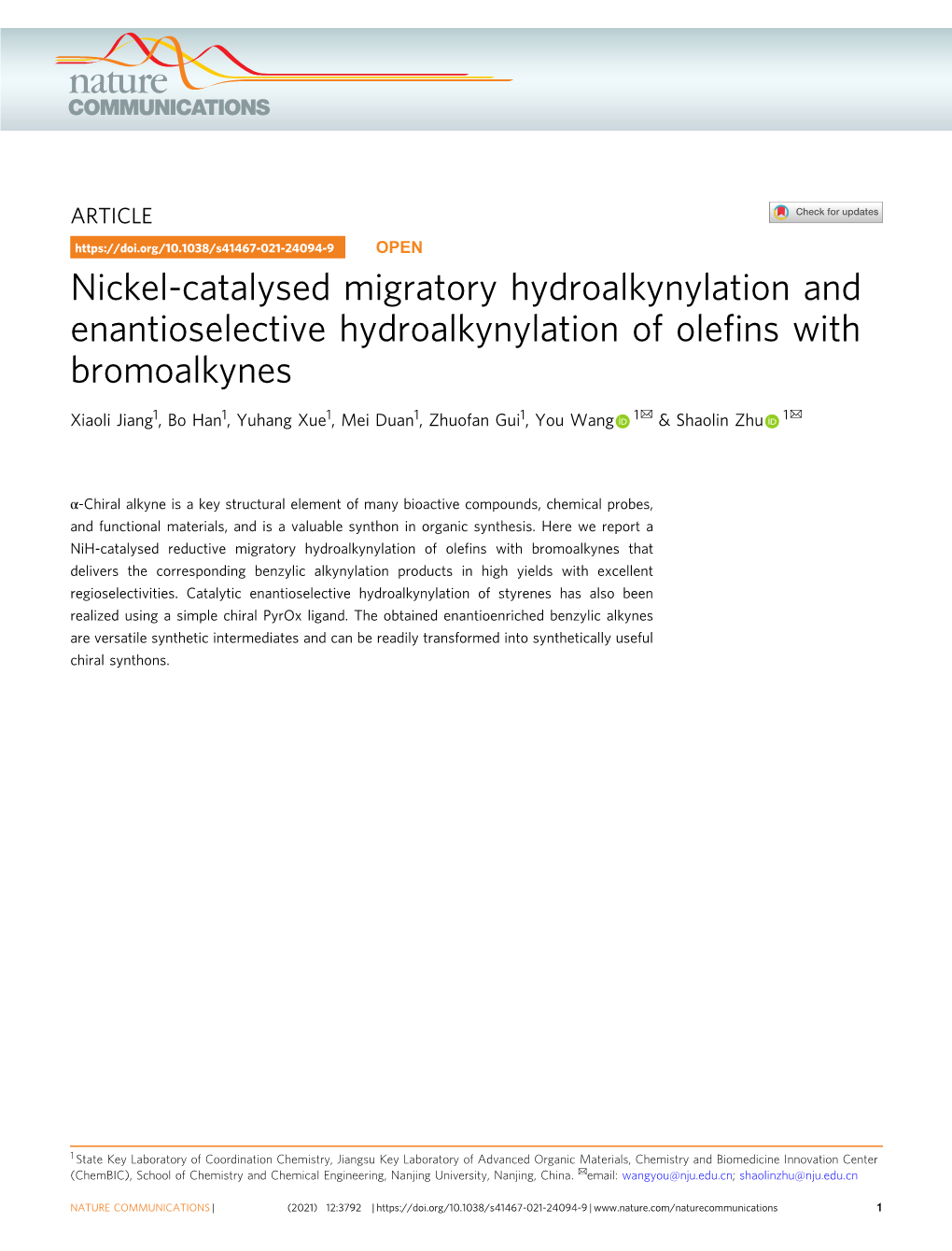 Nickel-Catalysed Migratory Hydroalkynylation And