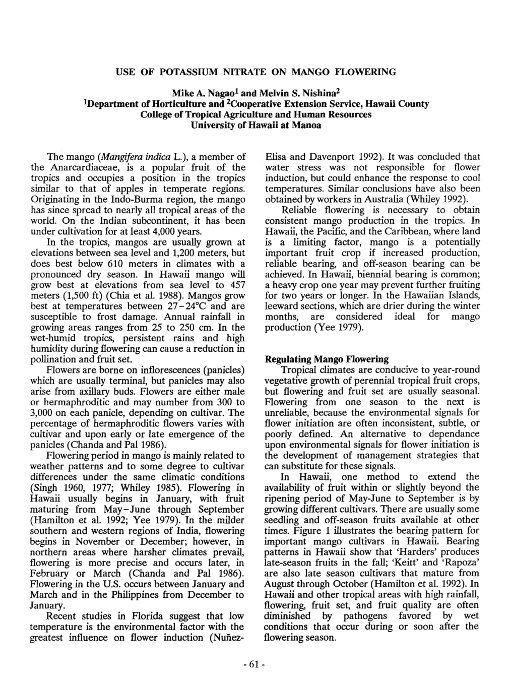 Use of Potassium Nitrate on Mango Flowering