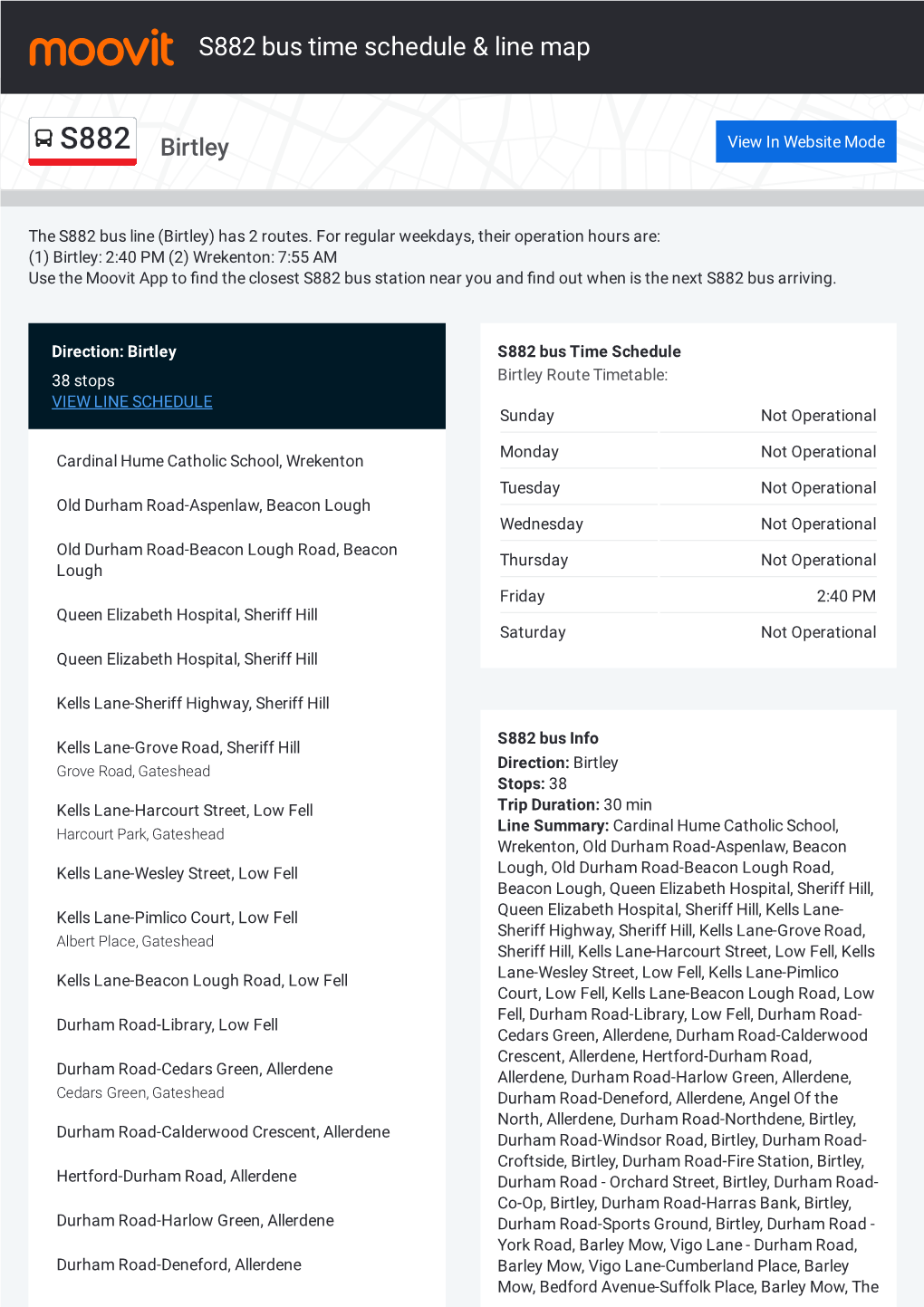 S882 Bus Time Schedule & Line Route