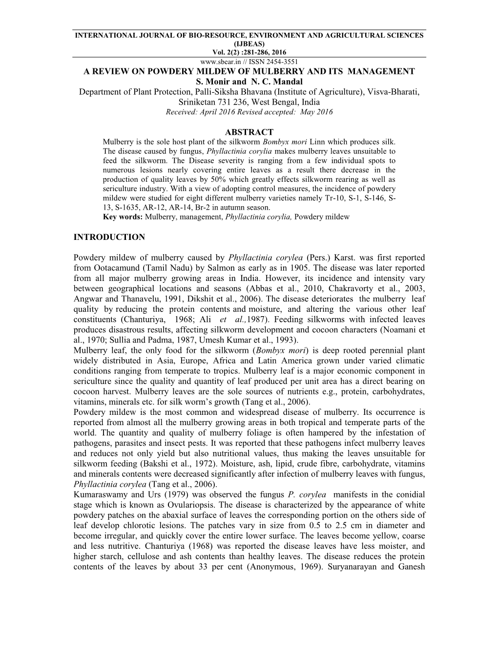 Incidence of Powdery Mildew Disease