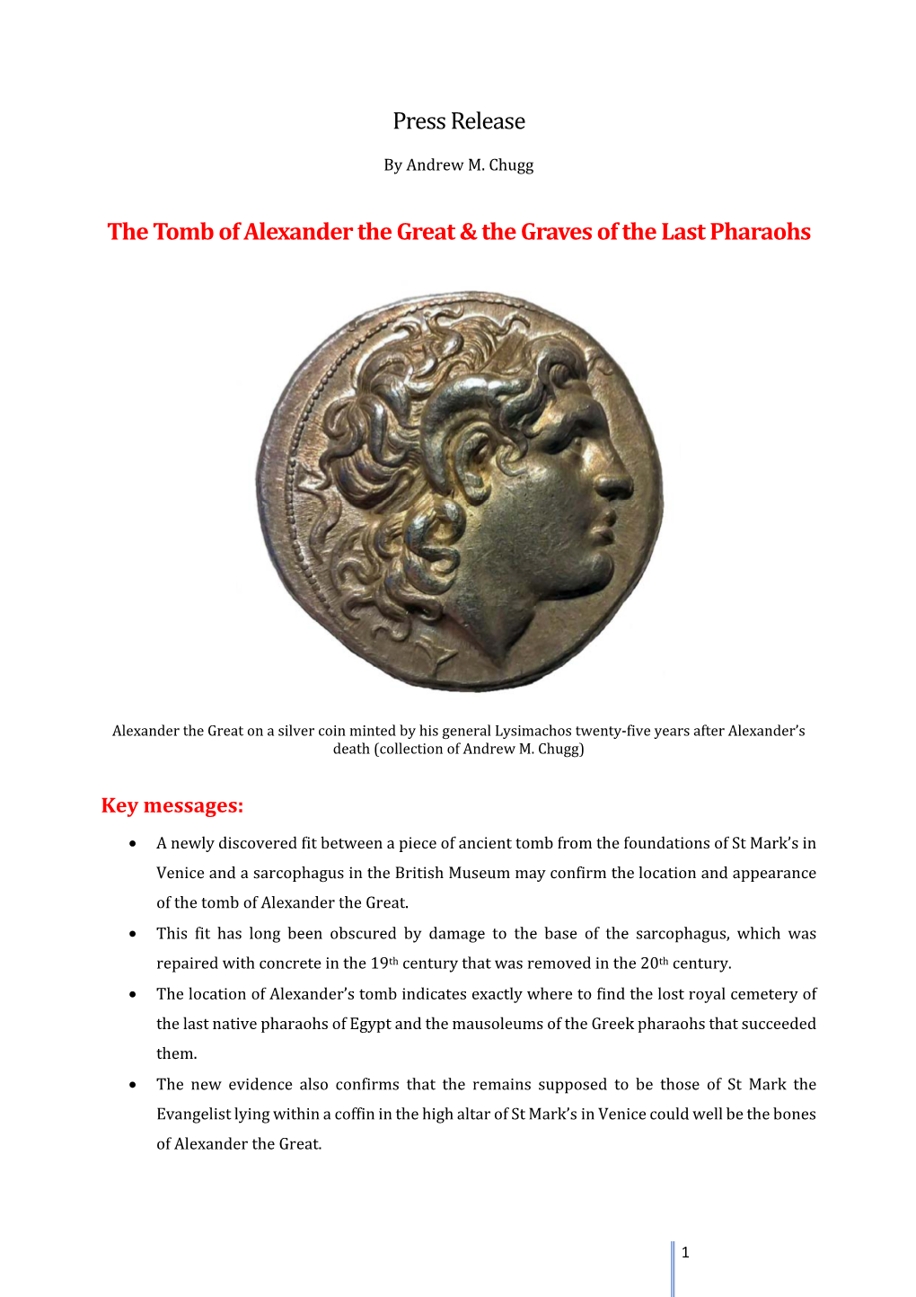 Press Release the Tomb of Alexander the Great & the Graves Of