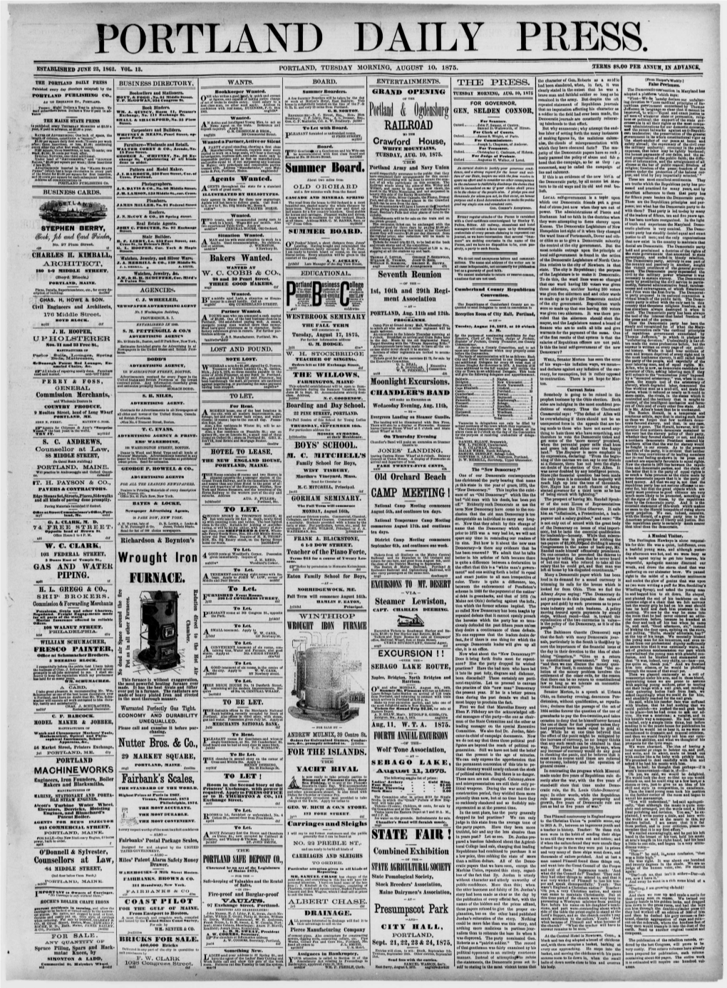 Portland Daily Press: August 10, 1875