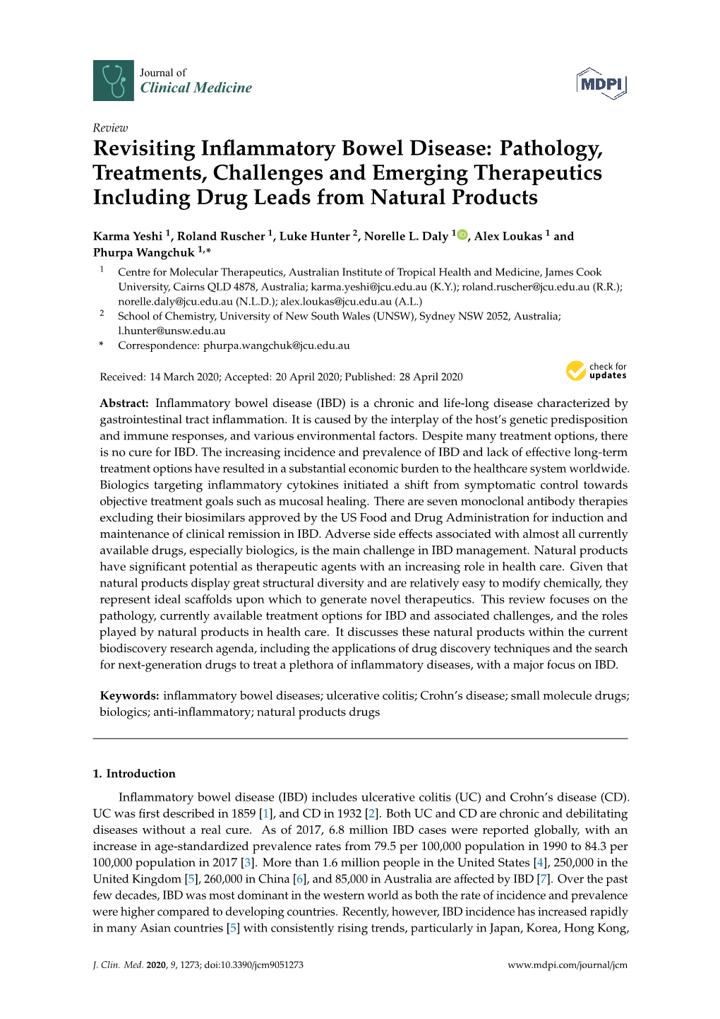 Revisiting Inflammatory Bowel Disease: Pathology, Treatments, Challenges and Emerging Therapeutics Including Drug Leads From