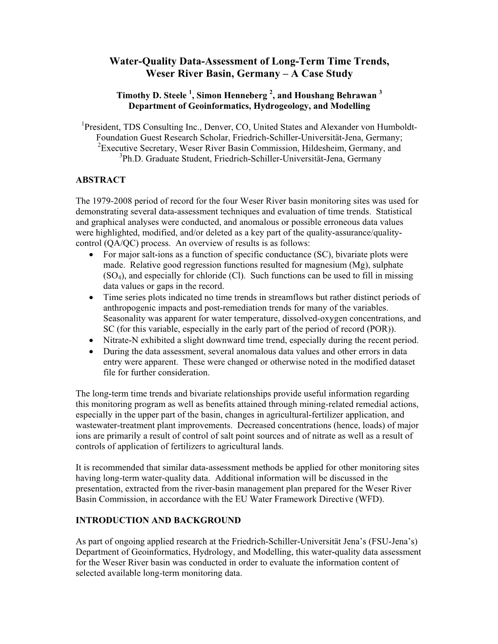 Water-Quality Data-Assessment of Long-Term Time Trends, Weser River Basin, Germany – a Case Study